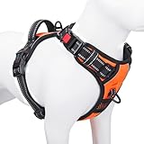 Phoepet No Pull Dog Harness Medium Reflective Front Clip Vest With Handle,Adjustable 2 Metal Rings 3 Buckles,[Easy To Put On &Amp; Take Off](M, Orange)
