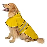 Hde Dog Raincoat Hooded Slicker Poncho For Small To X-Large Dogs And Puppies Yellow - L