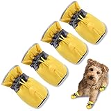 Teozzo Dog Shoes For Hot Pavement, Anti-Slip Sole Dog Boots &Amp; Paw Protector Dog Booties With Reflective Straps Dog Shoes For Small Medium Dogs 4Pcs Yellow 5