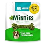 Minties Dental Chews For Dogs, 60 Count, Vet-Recommended Mint-Flavored Dental Treats For Medium Dogs 25-50 Lbs, Dental Bones Clean Teeth, Fight Bad Breath, And Removes Plaque And Tartar