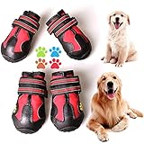 Covertsafe&Amp; Dog Boots For Dogs Non-Slip, Waterproof Dog Booties For Outdoor, Dog Shoes For Medium To Large Dogs 4Pcs With Rugged Sole Black-Red